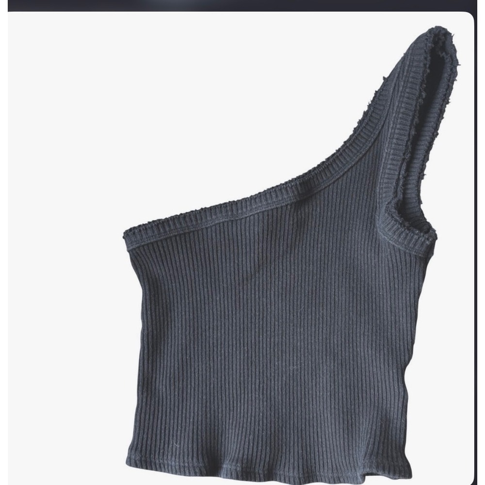 Urban Outfitters Black Ribbed One Shoulder Tank Top Asymmetrical Raw Edge S/P